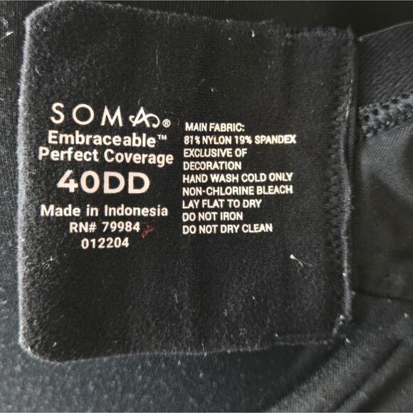 Soma Embraceable Perfect Coverage Bra Black Size 40DD - Picture 4 of 4
